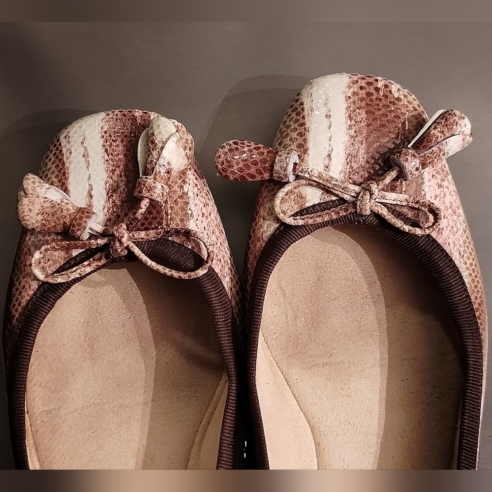 Stuart Weitzman Snakeskin Ballerina Flats with Decorative Bows
